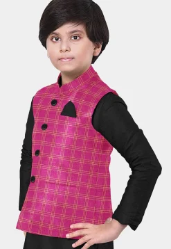 Printed Cotton Nehru Jacket in Fuchsia