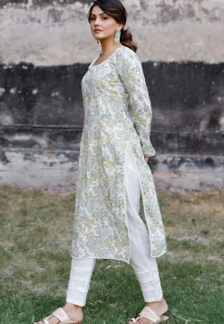 Printed Cotton Pakistani Suit in Off White