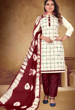 Printed Cotton Pakistani Suit in Off White