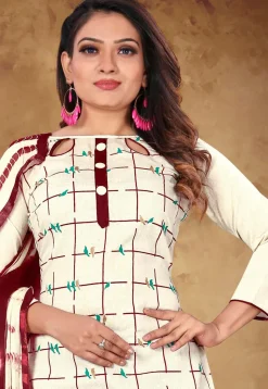 Printed Cotton Pakistani Suit in Off White