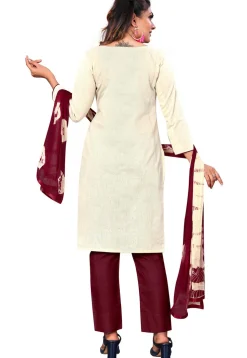 Printed Cotton Pakistani Suit in Off White