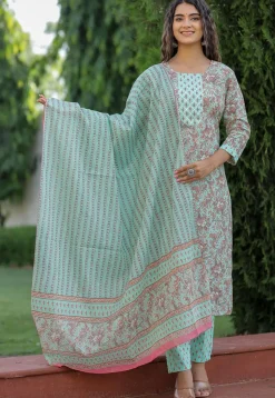 Printed Cotton Pakistani Suit in Light Blue