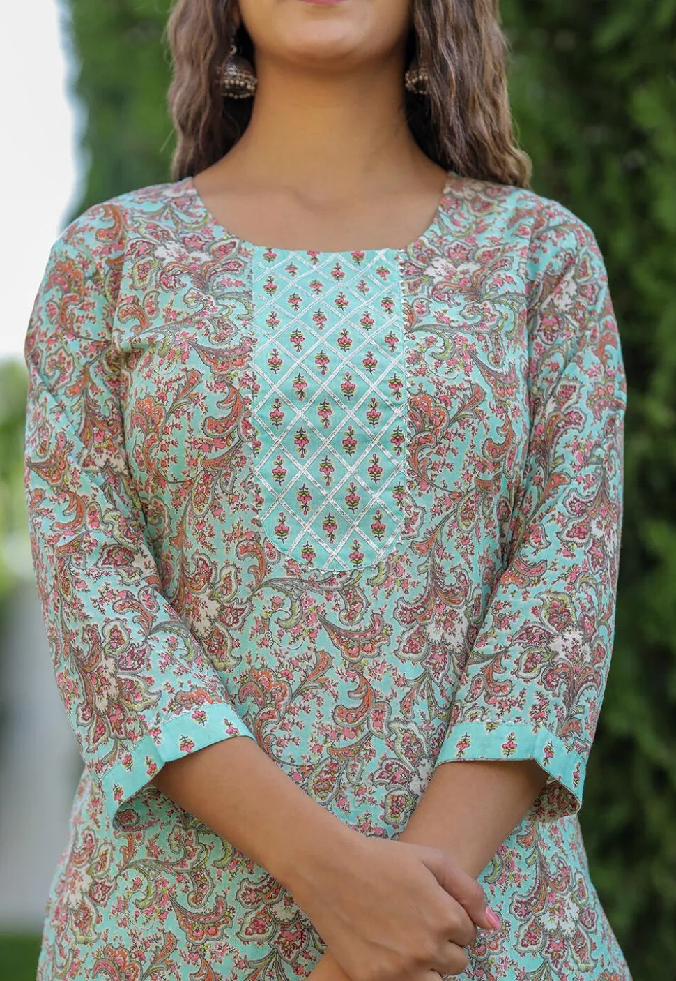 Printed Cotton Pakistani Suit in Light Blue