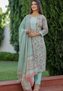 Printed Cotton Pakistani Suit in Light Blue