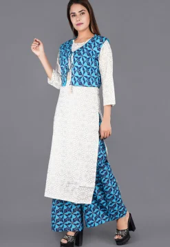 Printed Cotton Pakistani Suit in White