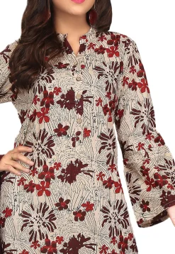 Printed Cotton Pakistani Suit in Light Beige and Multicolor
