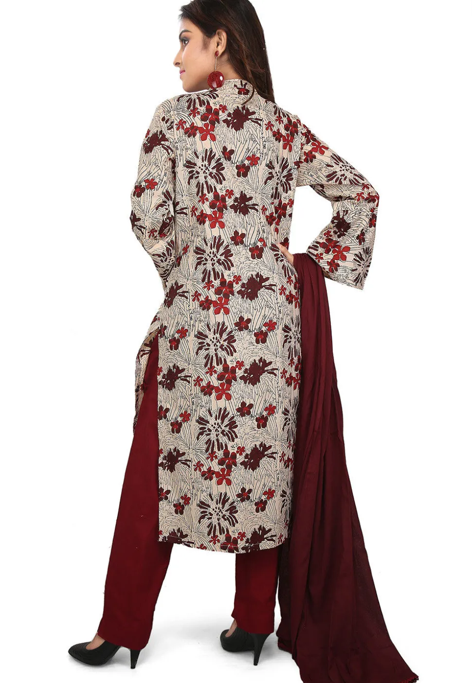 Printed Cotton Pakistani Suit in Light Beige and Multicolor