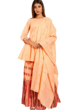 Printed Cotton Pakistani Suit in Peach