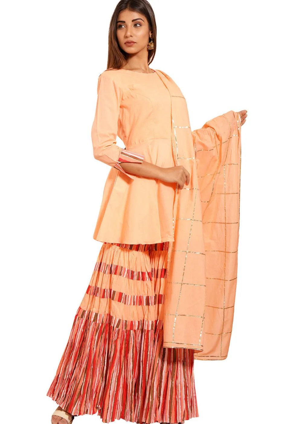 Printed Cotton Pakistani Suit in Peach