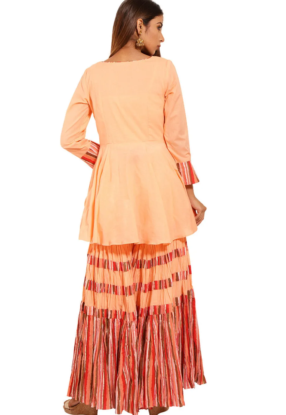 Printed Cotton Pakistani Suit in Peach