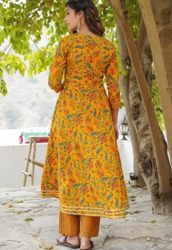 Printed Cotton Pakistani Suit in Mustard