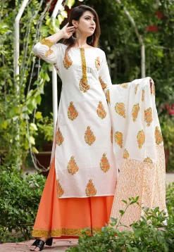 Printed Cotton Pakistani Suit in Off White