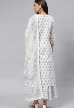 Printed Cotton Pakistani Suit in White