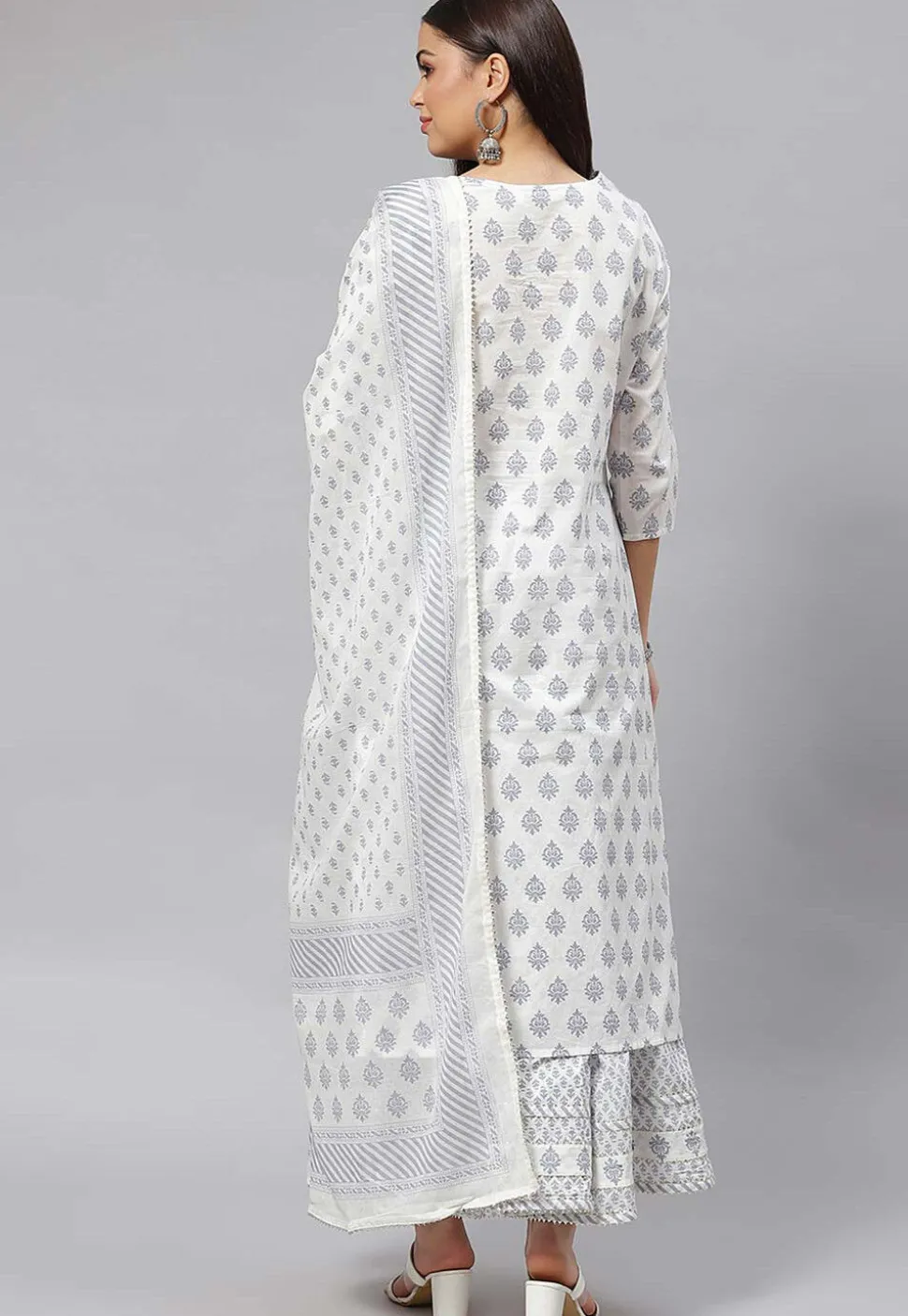 Printed Cotton Pakistani Suit in White
