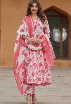 Printed Cotton Pakistani Suit in White
