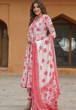 Printed Cotton Pakistani Suit in White
