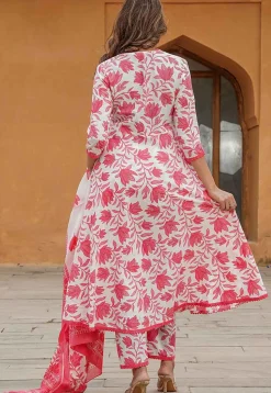 Printed Cotton Pakistani Suit in White