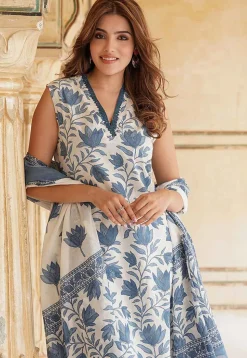Printed Cotton Pakistani Suit in White