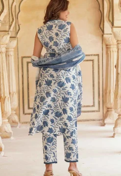 Printed Cotton Pakistani Suit in White