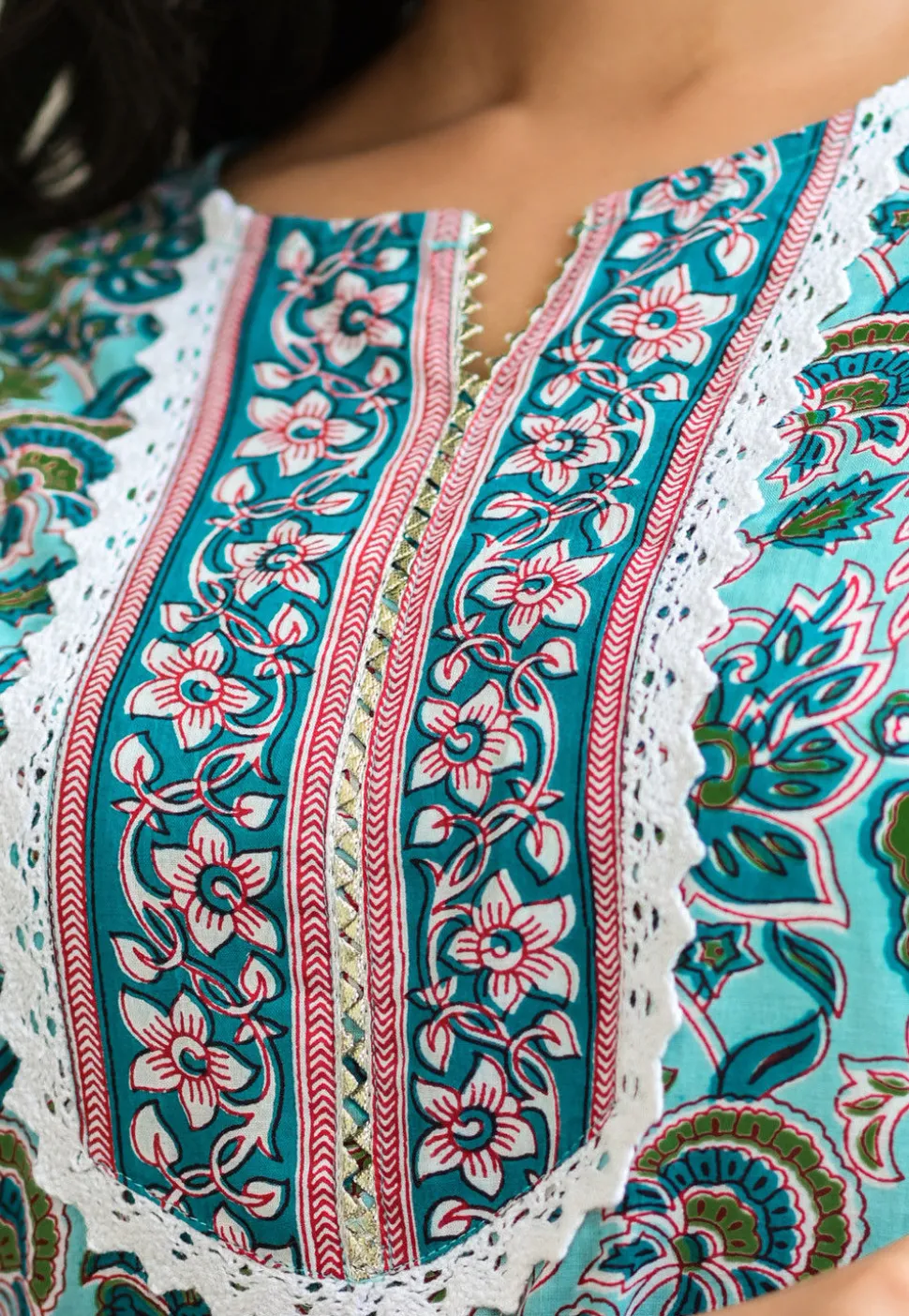 Printed Cotton Pakistani Suit in Sky Blue