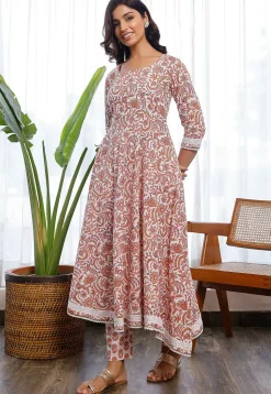 Printed Cotton Pakistani Suit in Off White