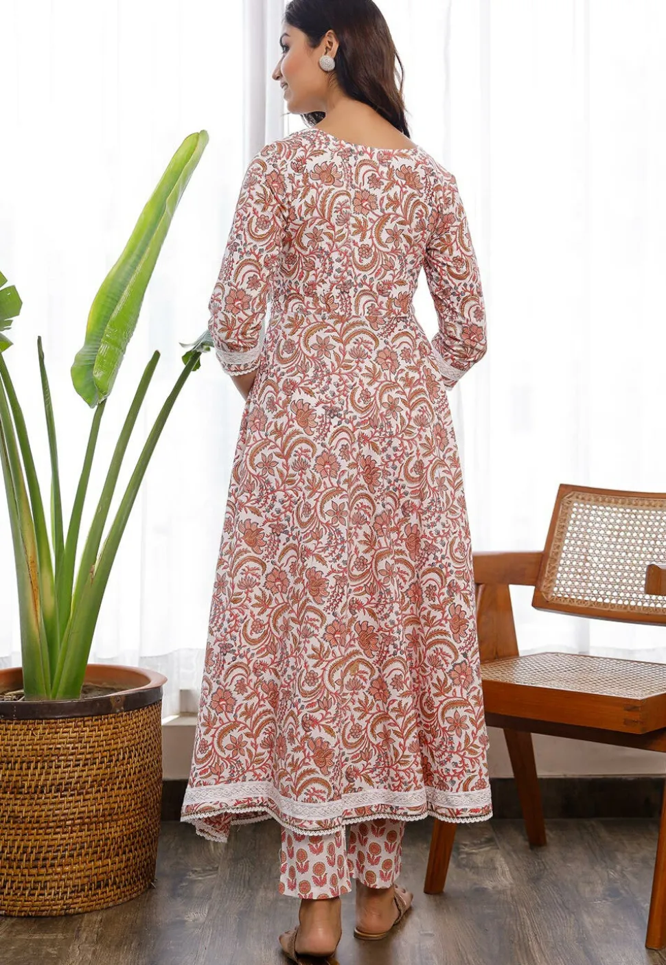 Printed Cotton Pakistani Suit in Off White