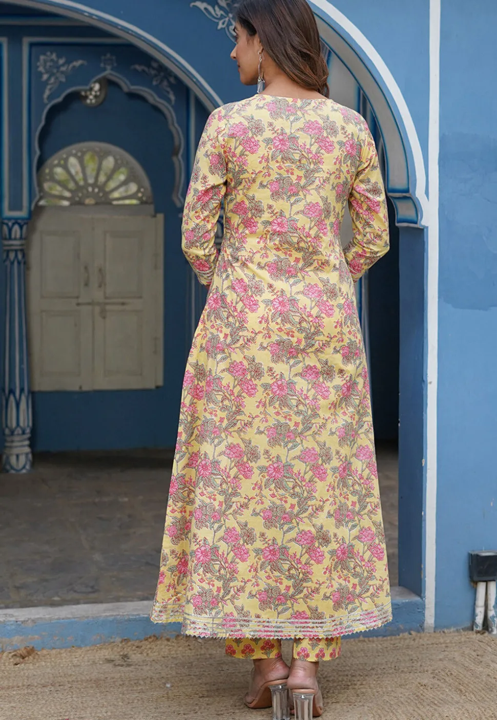Printed Cotton Pakistani Suit in Light Yellow