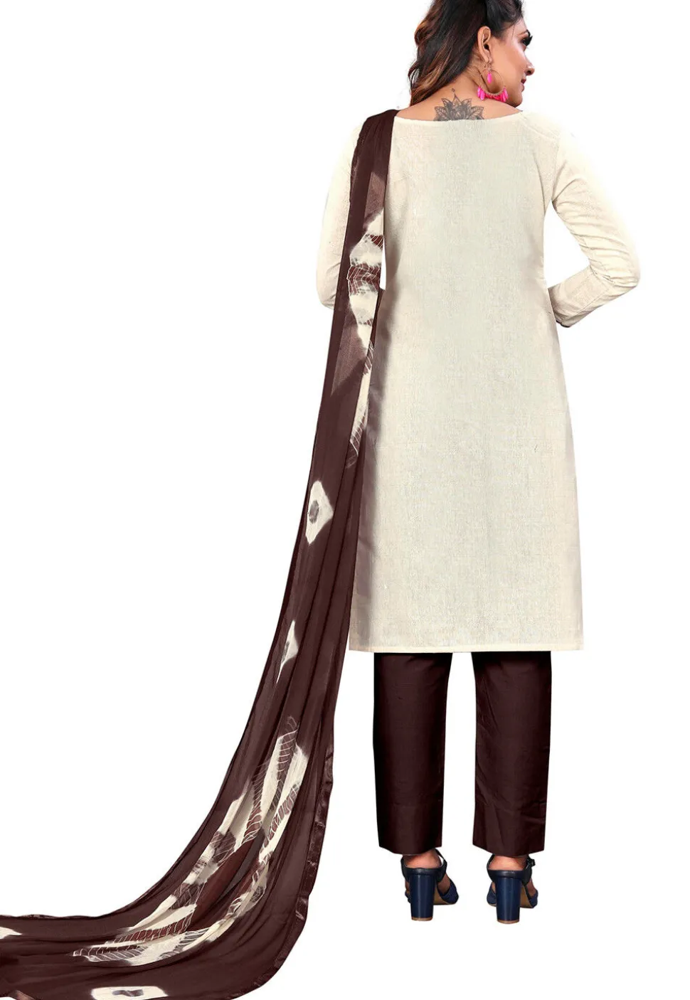 Printed Cotton Pakistani Suit in Off White