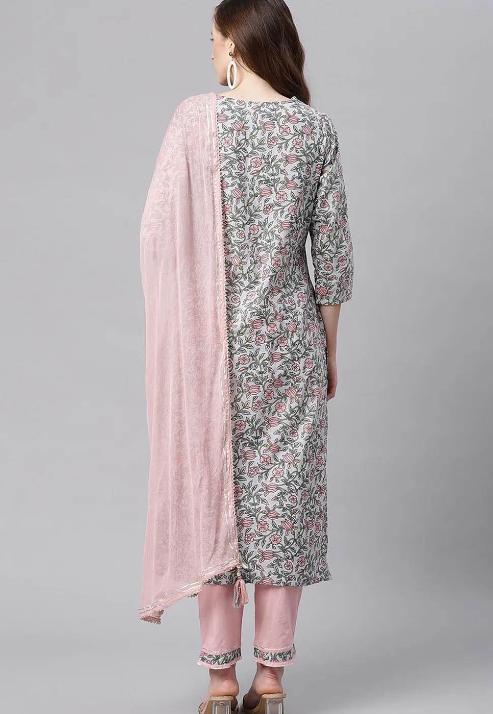 Printed Cotton Pakistani Suit in Light Grey