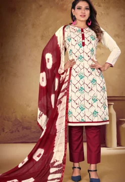 Printed Cotton Pakistani Suit in Off White