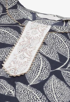 Printed Cotton Pakistani Suit in Dark Grey and Off White