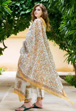 Printed Cotton Pakistani Suit in Mustard