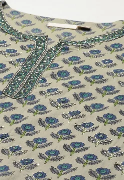 Printed Cotton Pakistani Suit in Light Fawn