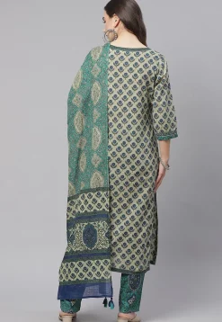 Printed Cotton Pakistani Suit in Light Fawn
