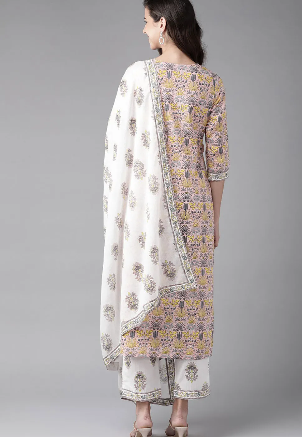 Printed Cotton Pakistani Suit in Peach