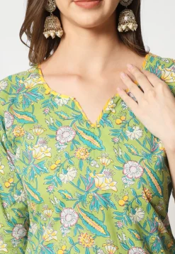 Printed Cotton Pakistani Suit in Light Green