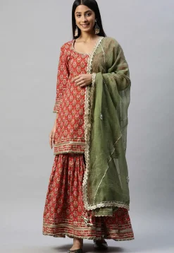 Printed Cotton Pakistani Suit in Red
