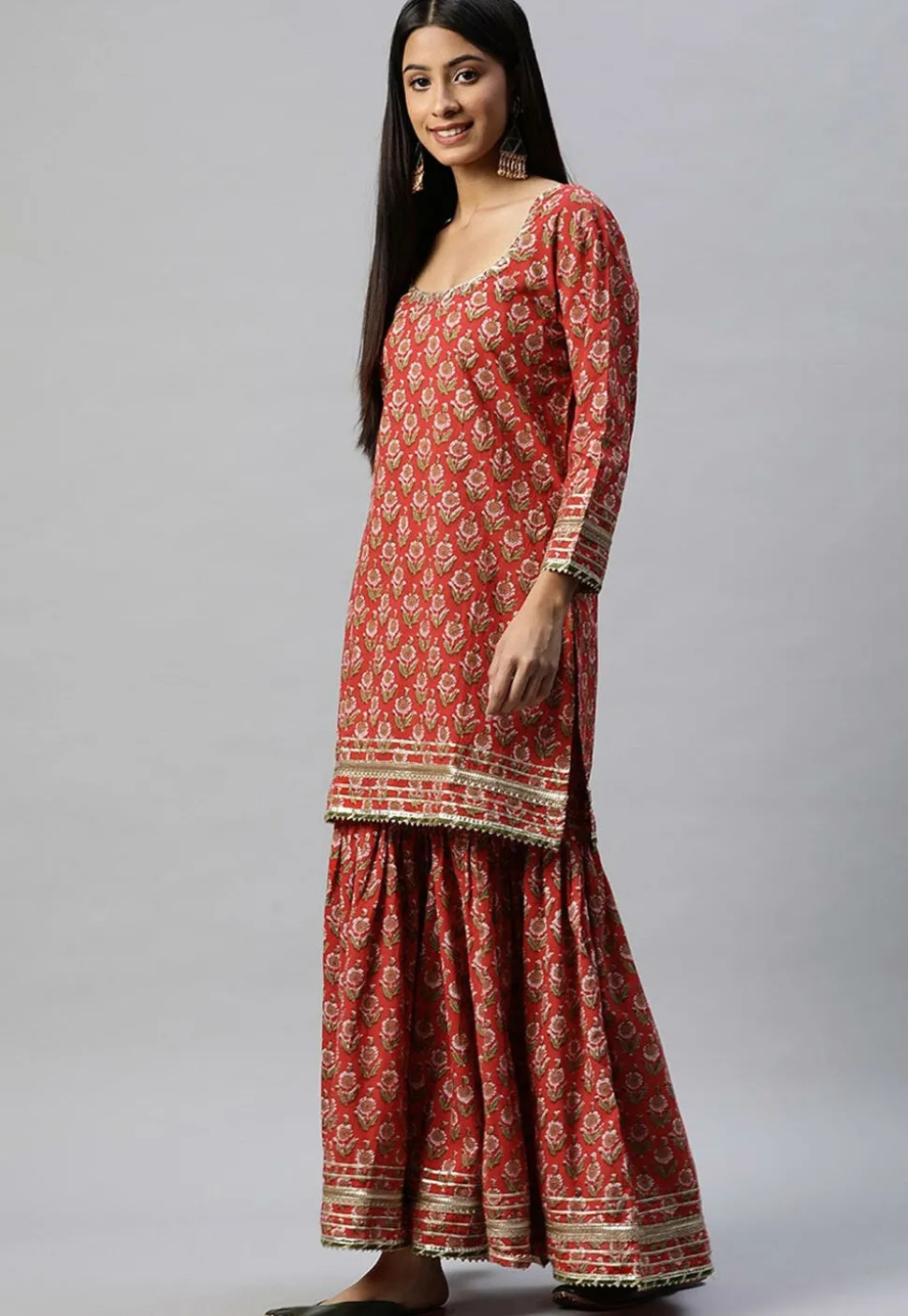 Printed Cotton Pakistani Suit in Red