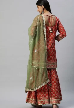 Printed Cotton Pakistani Suit in Red