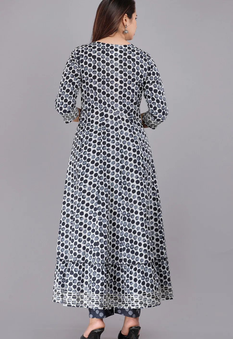 Printed Cotton Pakistani Suit in Grey and Off White