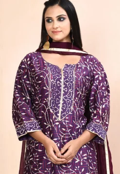 Printed Cotton Pakistani Suit in Purple