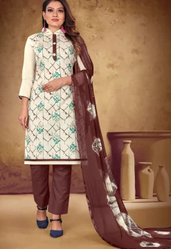 Printed Cotton Pakistani Suit in Off White
