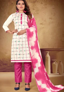 Printed Cotton Pakistani Suit in Off White