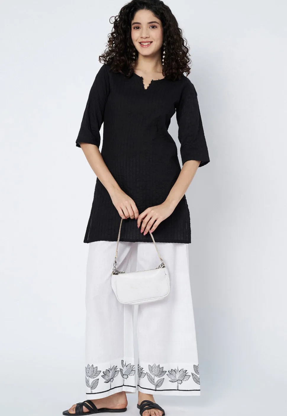 Printed Cotton Palazzo in White