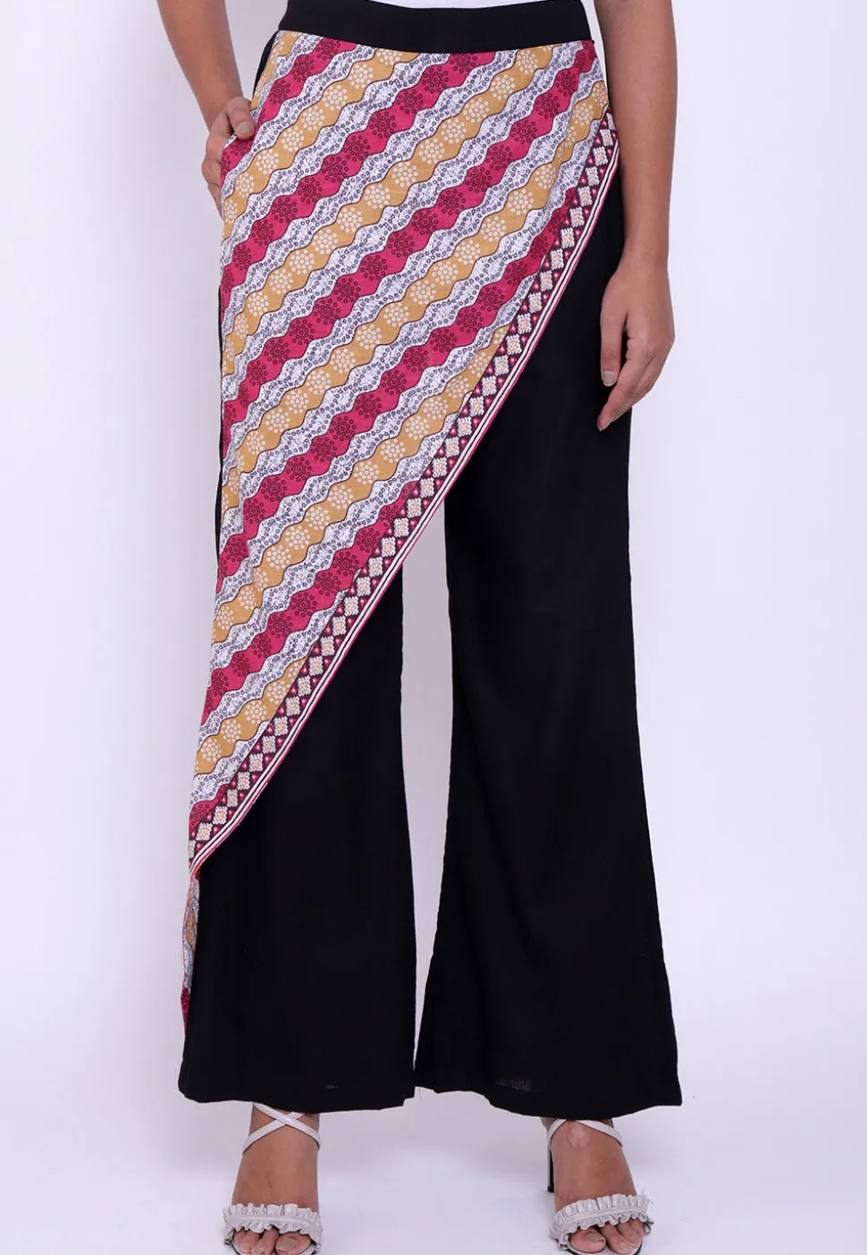 Printed Cotton Palazzo in Black and Multicolor