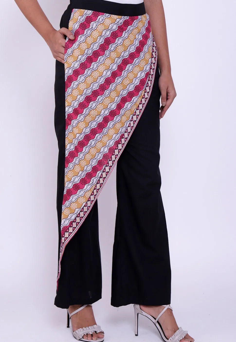 Printed Cotton Palazzo in Black and Multicolor
