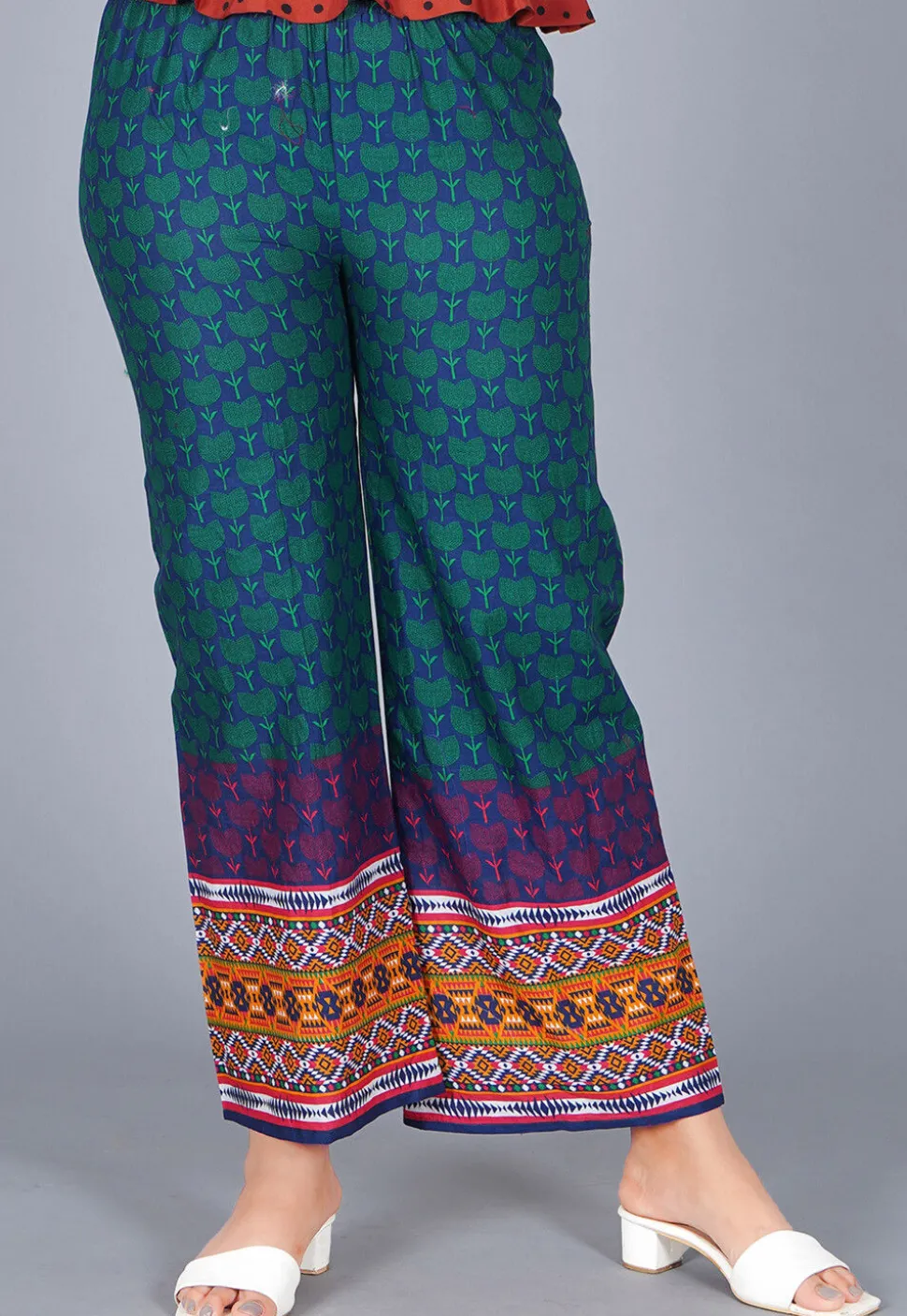 Printed Cotton Palazzo in Navy Blue