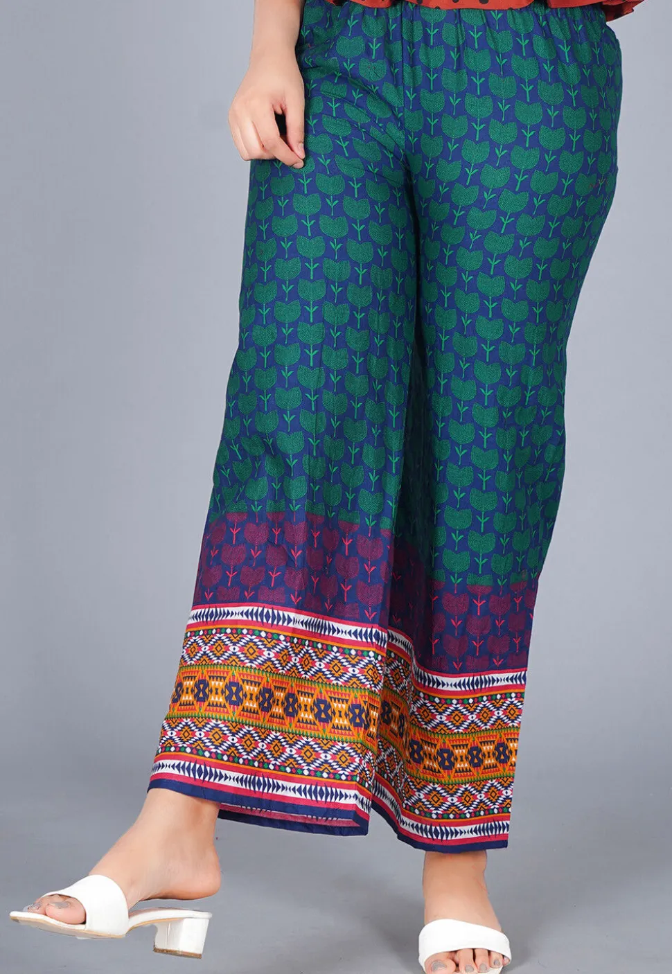 Printed Cotton Palazzo in Navy Blue