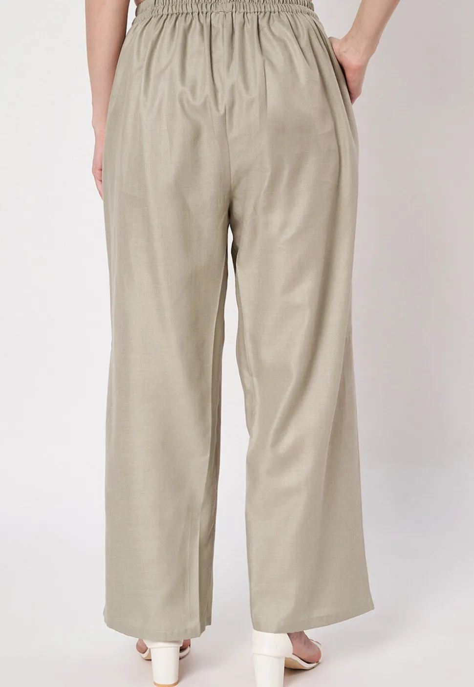 Printed Cotton Pallazo in Light Grey