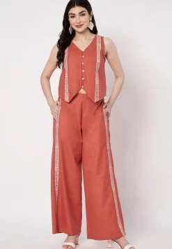 Printed Cotton Pallazo in Rust